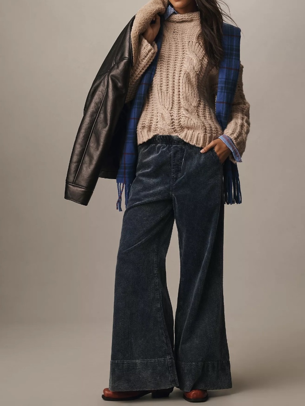 Anthropologie Pilcro Plush Corduroy High-Rise Pull-On Flare Pants BLUE nwt S
